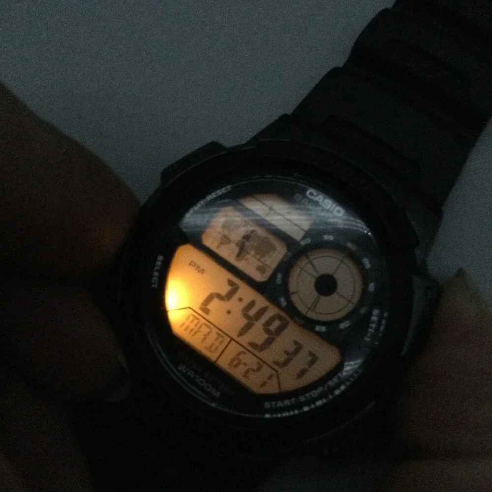 Casio 3198 AE1000W Mens Watch 44mm World Time Digital Black 5 Alarms WR100M